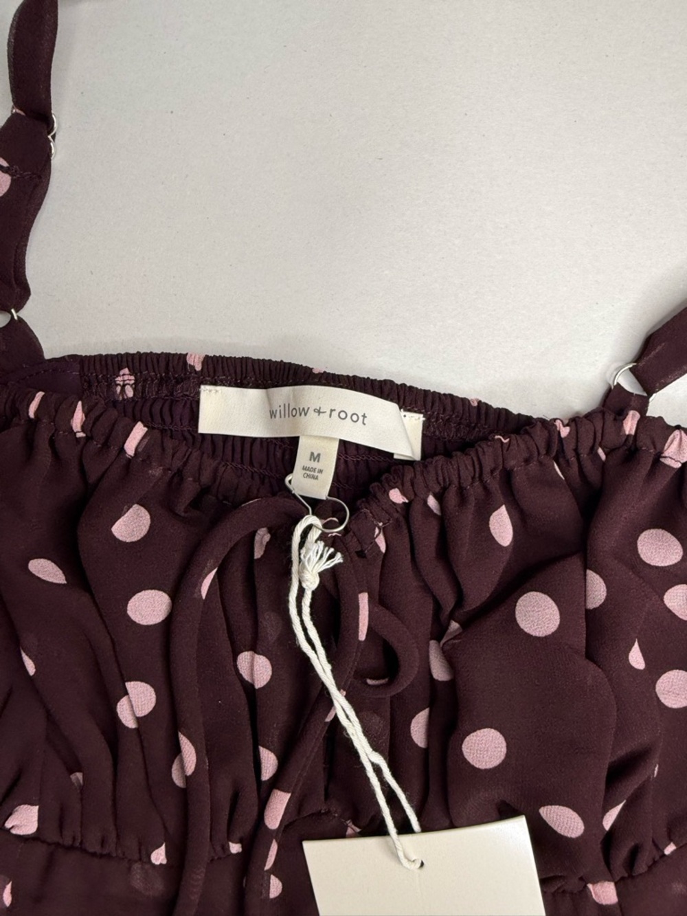 NWT Willow + Root Brown Pink Polka Dot Babydoll Cami Top Medium - Picture 2 of 5